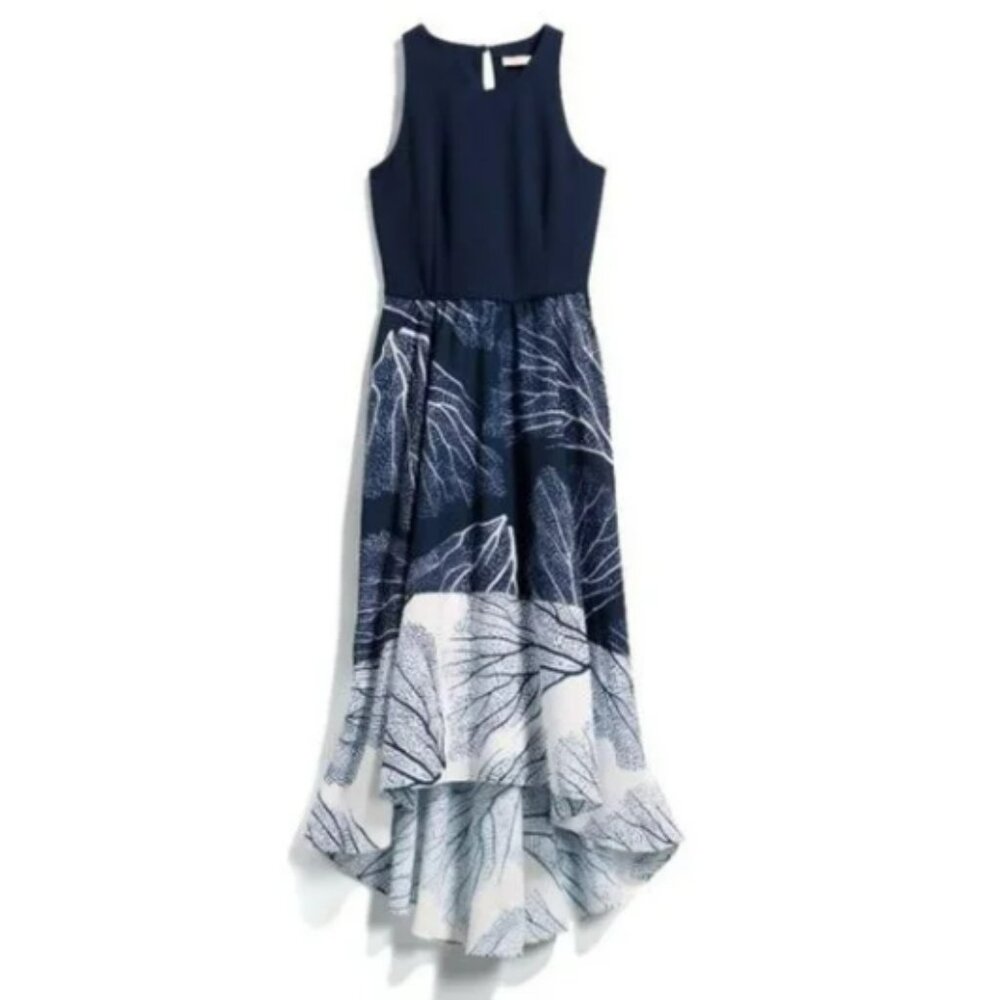 ANTHROPOLOGIE Hutch Alana 2fer Knit Maxi Dress Hi Lo Leaf Print with Pockets XL